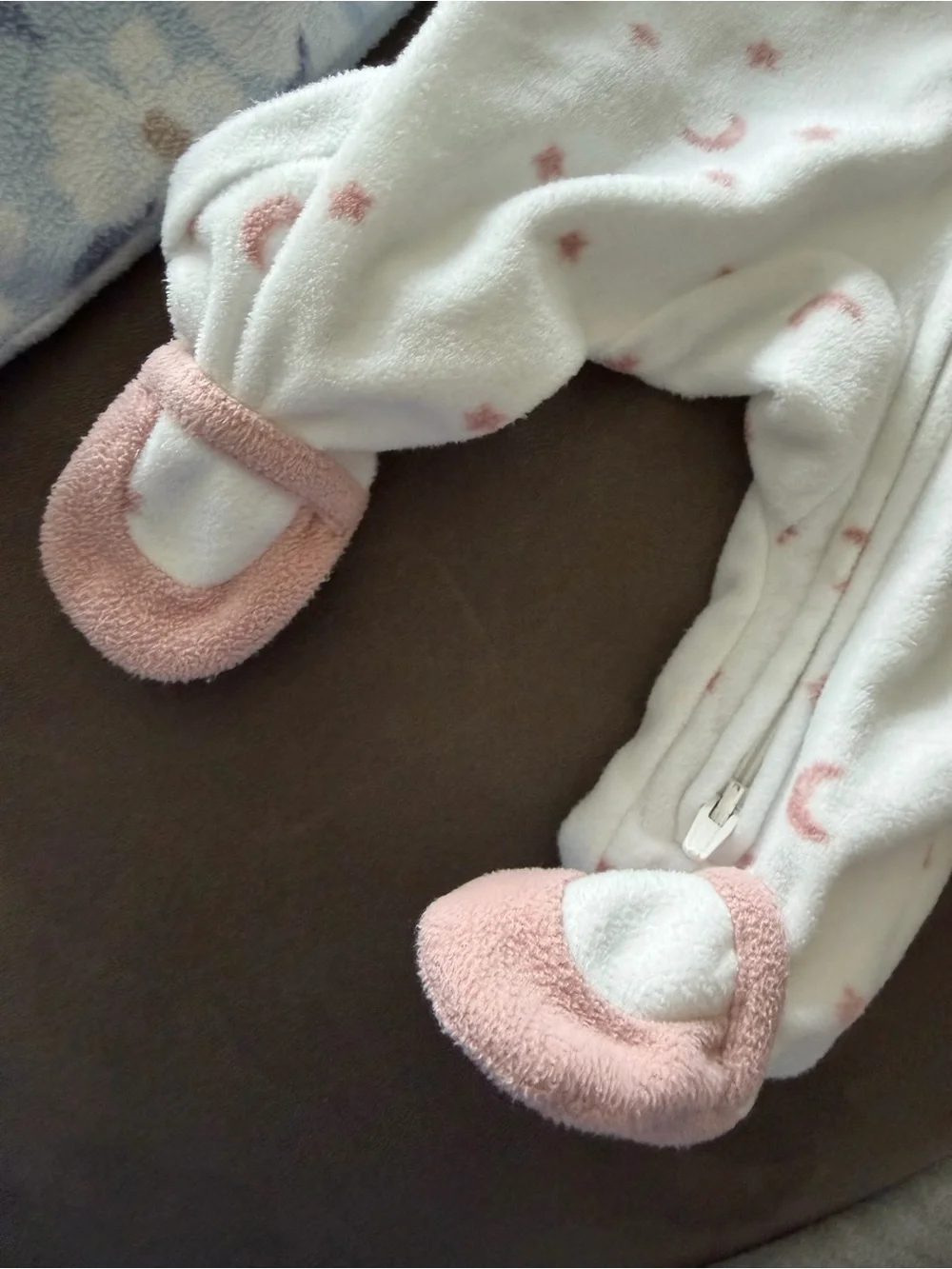 Carter's Blue and White Floral Fleece Footed One-Piece